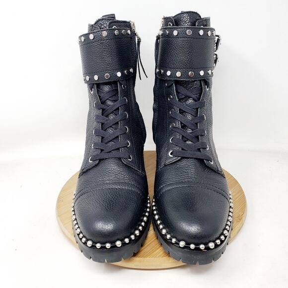 Sam Edelman Boots Womens 9 Jennifer Black Combat Studded Chunky Punk Steampunk - Picture 3 of 14